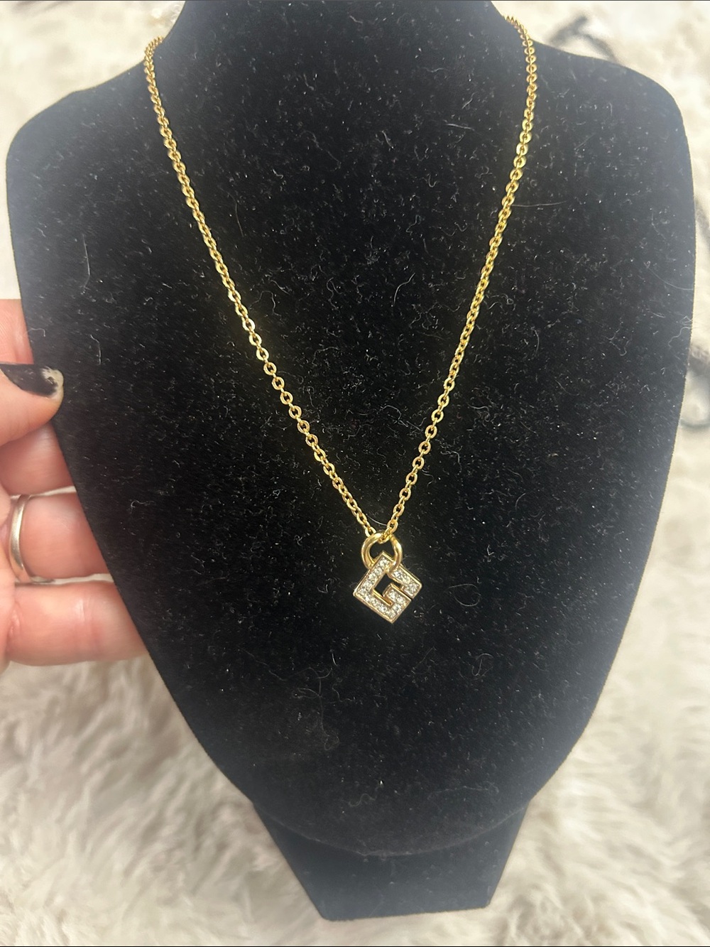 Vintage Givenchy gold-tone G logo rhinestone necklace